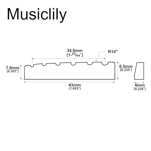 Musiclily Bone Nut for Electric Guitar 43mm | Flat Bottom Slotted Bone Nut for 6 String Guitar thumbnail 2