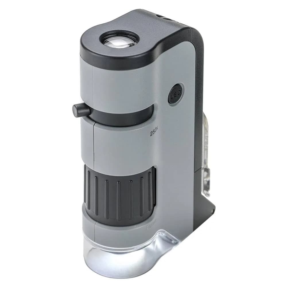 Carson MicroFlip 100x-250x LED UV Pocket Microscope with Smartphone Clip | STEM Education MP-250