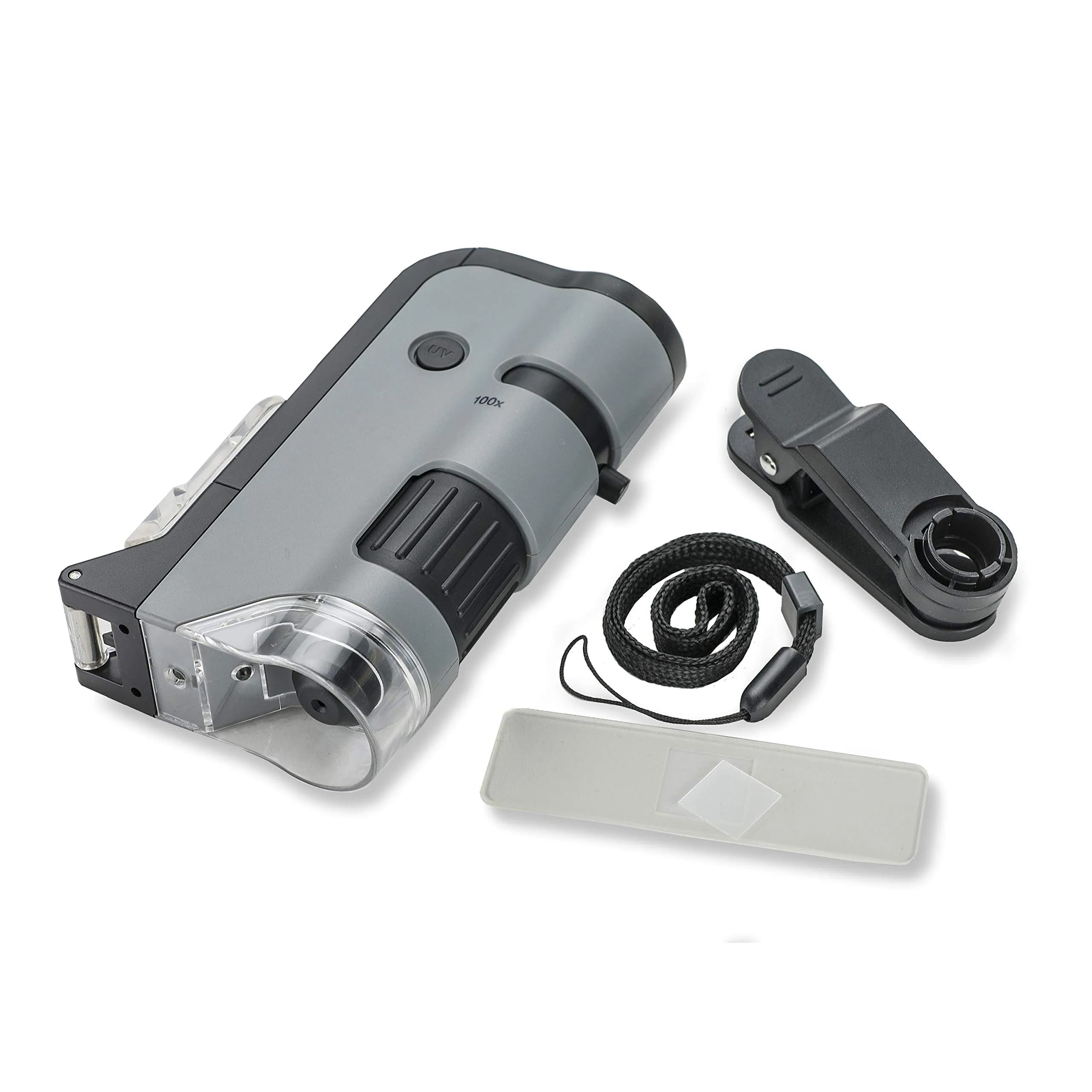 Carson MicroFlip 100x-250x LED & UV Pocket Microscope Set of 4 | STEM Handheld Microscope with Smartphone Adapter Clip - view 6