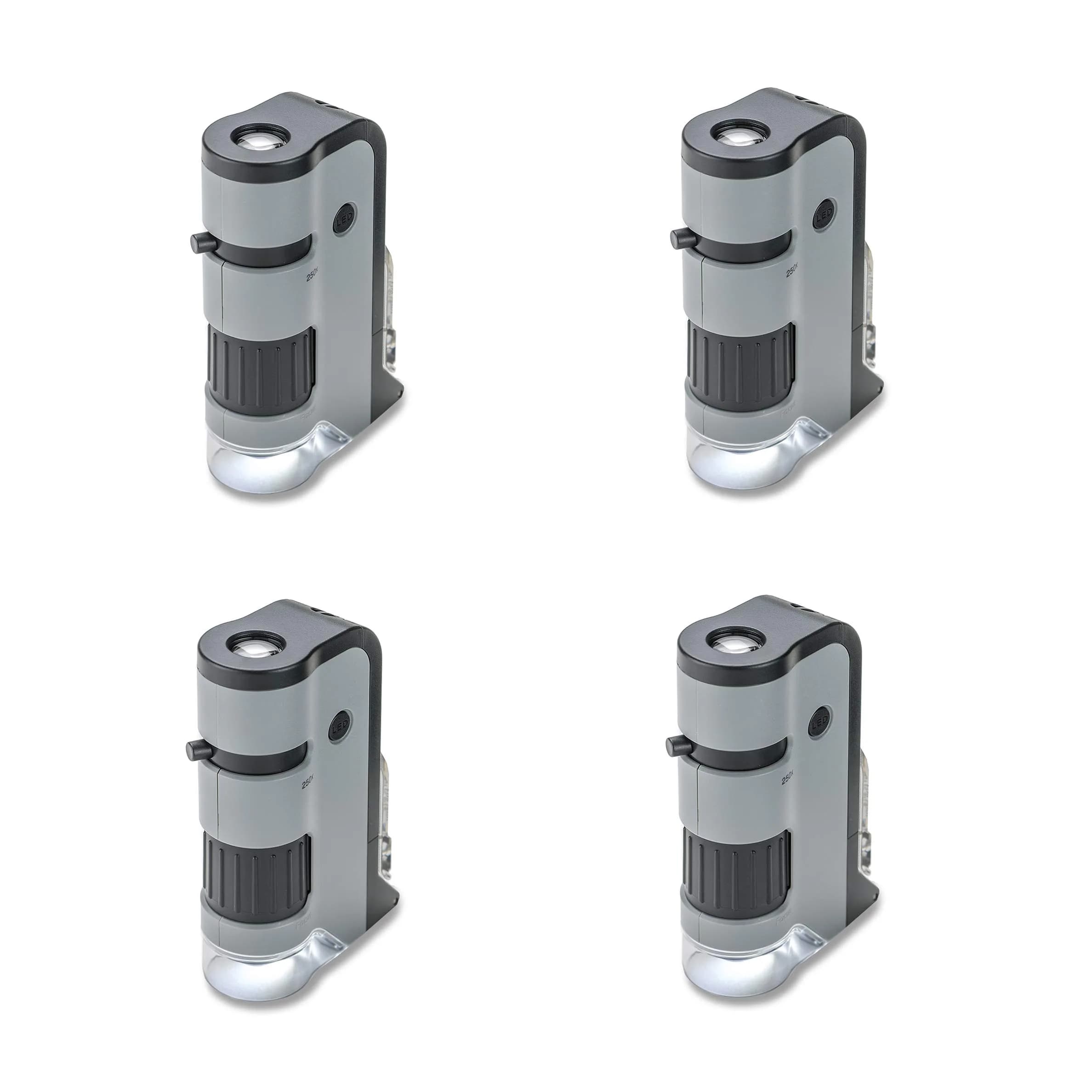 Carson MicroFlip 100x-250x LED & UV Pocket Microscope Set of 4 | STEM Handheld Microscope with Smartphone Adapter Clip