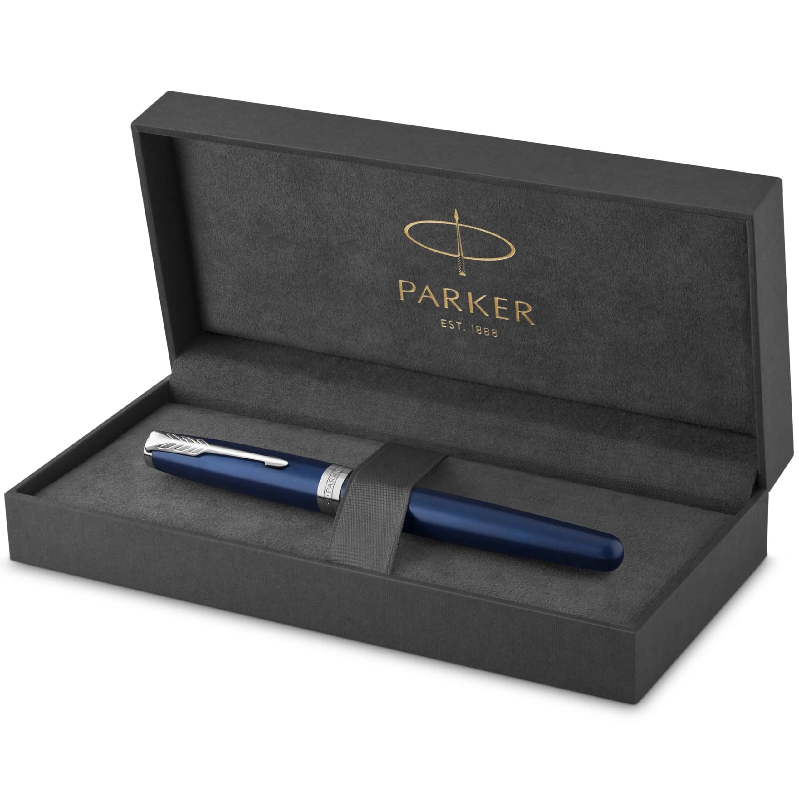Parker Sonnet Blue Lacquer Rollerball Pen with Palladium Trim, Fine Point Black Ink (1931535) | Smooth Ink Flow — Blue Lacquer