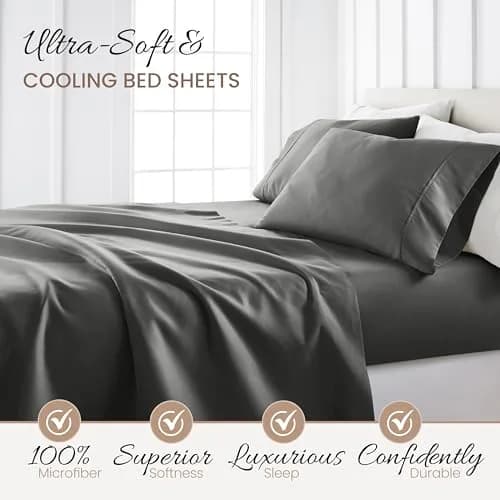Linen Market Twin Bed Sheets Gray | Deep Pocket Microfiber for Cooler Sleep thumbnail 3