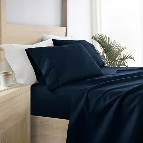 Linen Market Twin Bed Sheets Navy | Deep Pocket Microfiber for Cooler Sleep thumbnail 1