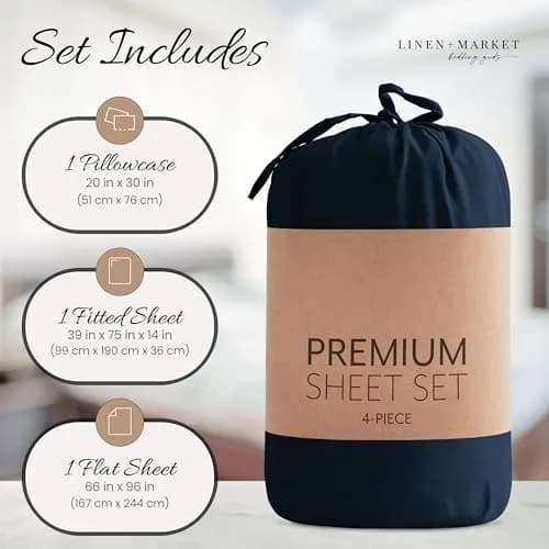 Linen Market Twin Bed Sheets Navy | Deep Pocket Microfiber for Cooler Sleep thumbnail 9