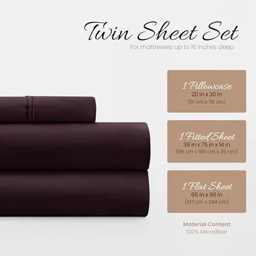 Linen Market Twin Bed Sheets Purple | Deep Pocket Microfiber 90 GSM (66x96 inches) thumbnail 2