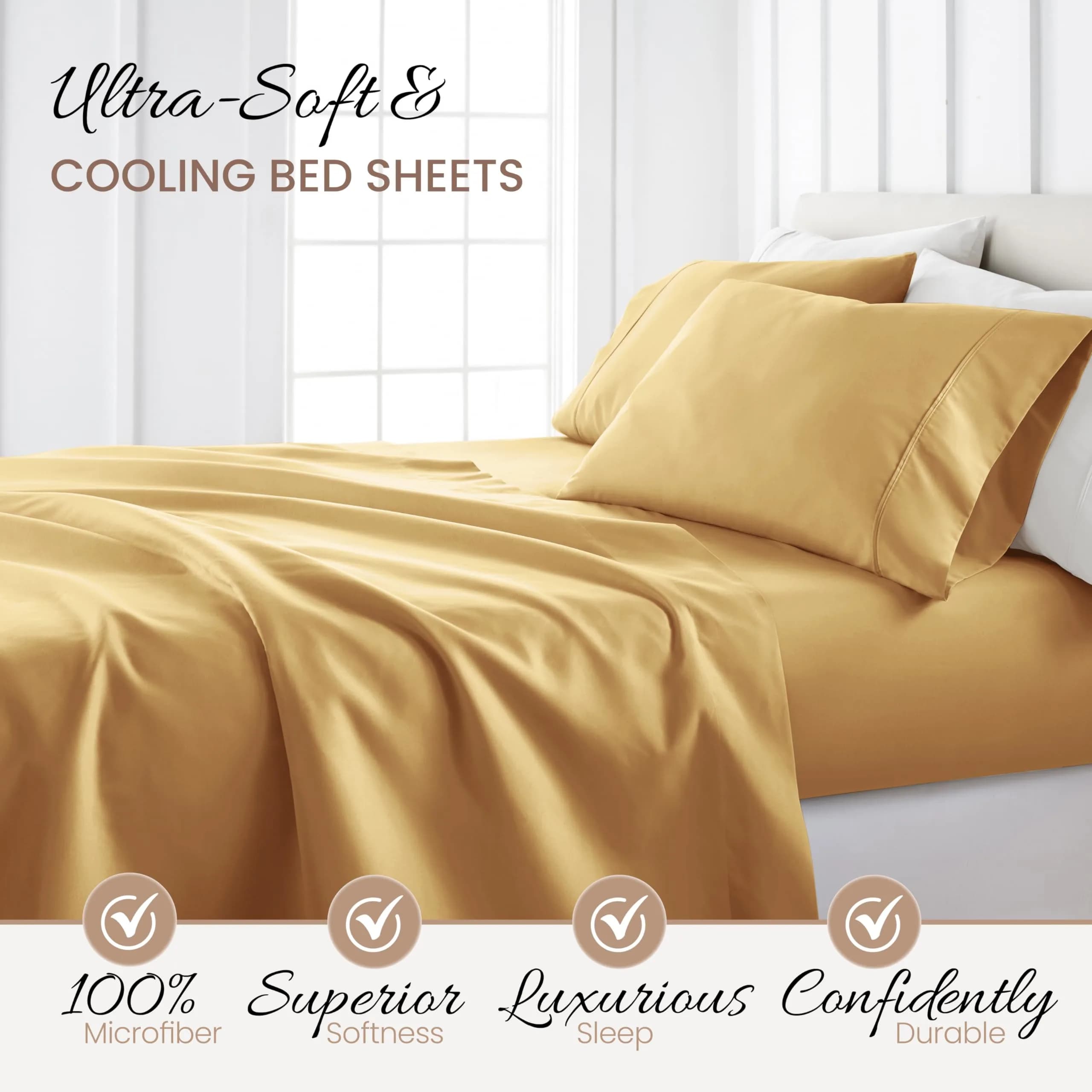 Linen Market California King Bed Sheets Gold | Deep Pocket Microfiber 4-Piece Set thumbnail 3