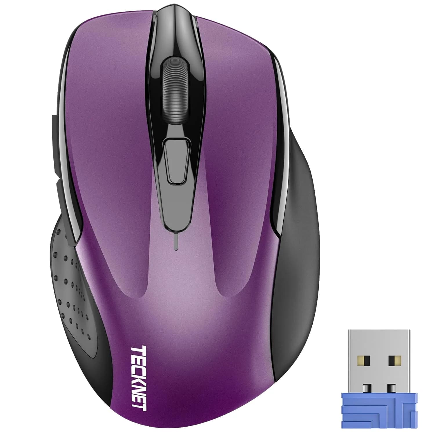TECKNET M003 Ergonomic Wireless Computer Mouse - Purple, 2.4Ghz with 2600 DPI for Right-Handed Users - main product image