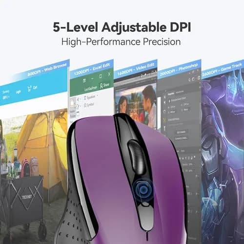 TECKNET Wireless Ergonomic Mouse, Purple, 2600 DPI, 2.4G USB Receiver | 6 Buttons, 24-Month Battery Life thumbnail 6