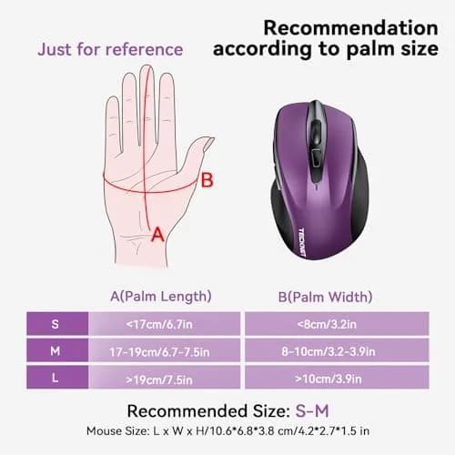 TECKNET Wireless Ergonomic Mouse, Purple, 2600 DPI, 2.4G USB Receiver | 6 Buttons, 24-Month Battery Life thumbnail 3