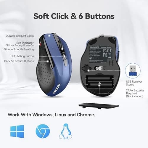 TECKNET Wireless Mouse, Ergonomic Computer Mouse, 2600 DPI, Blue | 2.4GHz Wireless, 24-Month Battery thumbnail 5