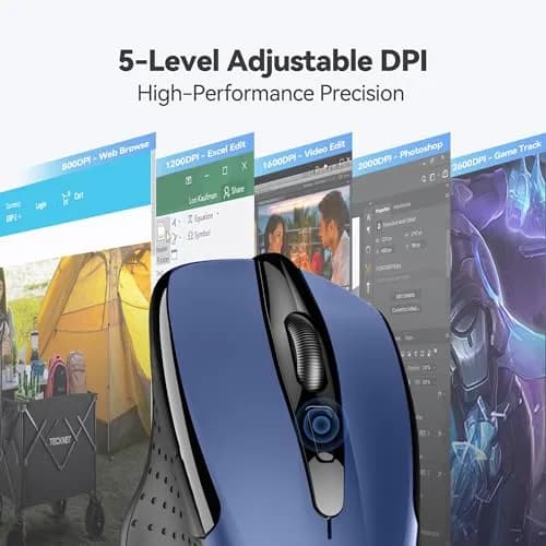 TECKNET Wireless Mouse, Ergonomic Computer Mouse, 2600 DPI, Blue | 2.4GHz Wireless, 24-Month Battery thumbnail 6