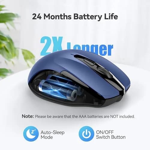 TECKNET Wireless Mouse, Ergonomic Computer Mouse, 2600 DPI, Blue | 2.4GHz Wireless, 24-Month Battery thumbnail 7