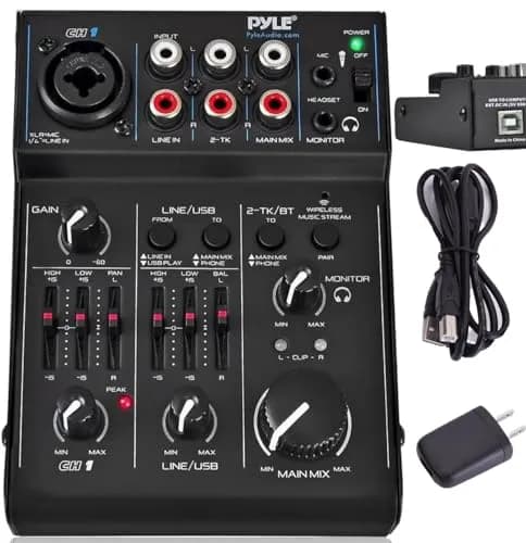 Pyle 3 Channel Bluetooth Audio Mixer | DJ Sound Controller Interface with USB Soundcard (4.0'' x 5.3'' x 1.6'') thumbnail 1