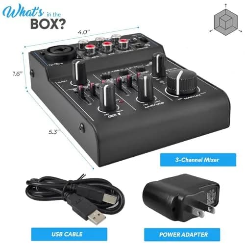 Pyle 3 Channel Bluetooth Audio Mixer | DJ Sound Controller Interface with USB Soundcard (4.0'' x 5.3'' x 1.6'') thumbnail 7