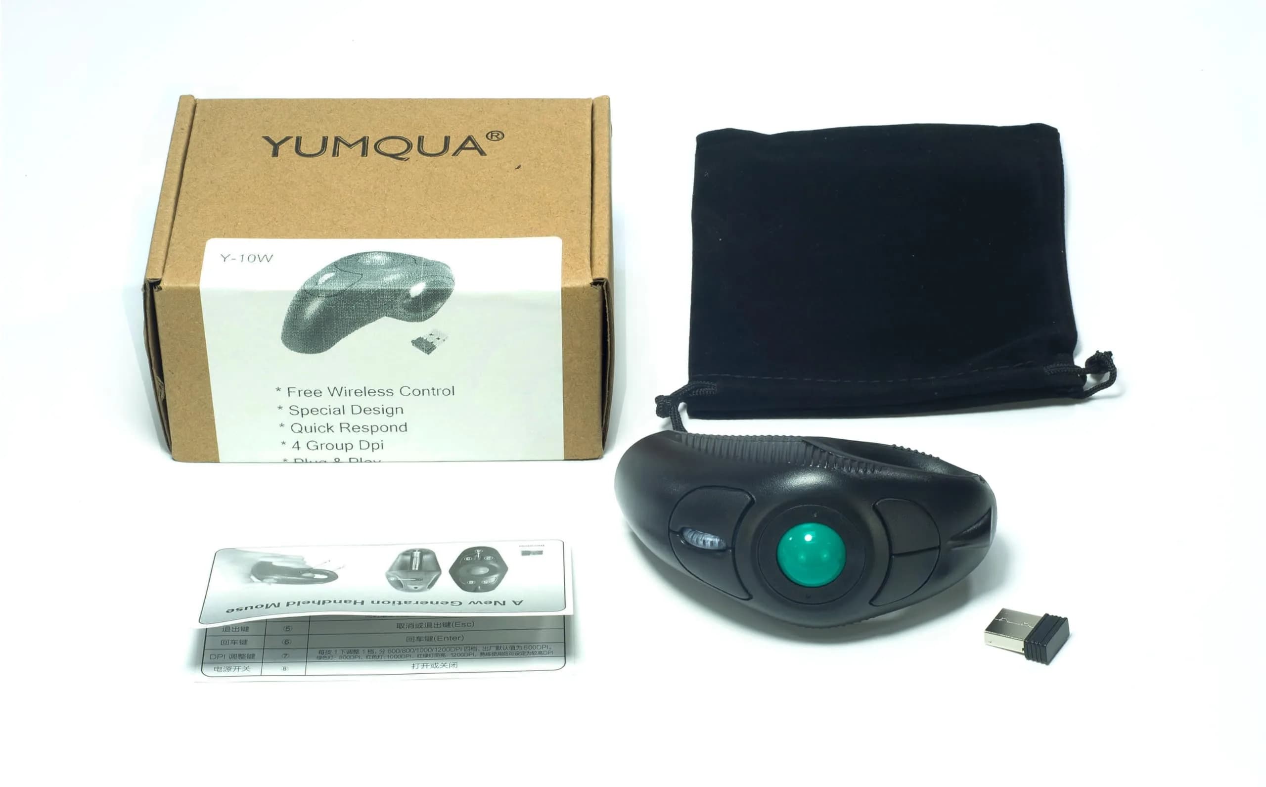 YUMQUA Wireless Finger Trackball Mouse | Ergonomic Design, 4-Level DPI, Ambidextrous, 10M Range - view 7