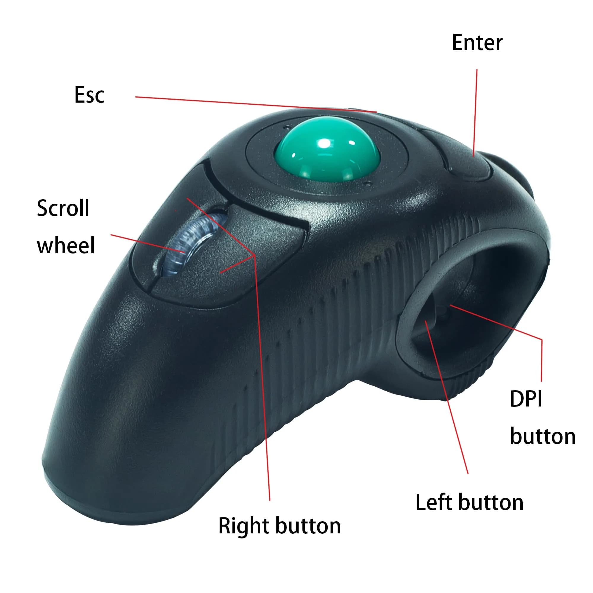 YUMQUA Wireless Finger Trackball Mouse | Ergonomic Design, 4-Level DPI, Ambidextrous, 10M Range - view 3