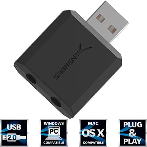SABRENT USB to 2 x 3.5mm Stereo Jack Splitter Adapter | Support Windows & Mac, Plug & Play, Black thumbnail 2