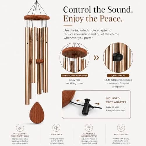 UpBlend Outdoors Bronze Aluminum Wind Chimes 38" (96.5cm) | Deep Tone E Major Pentatonic thumbnail 7