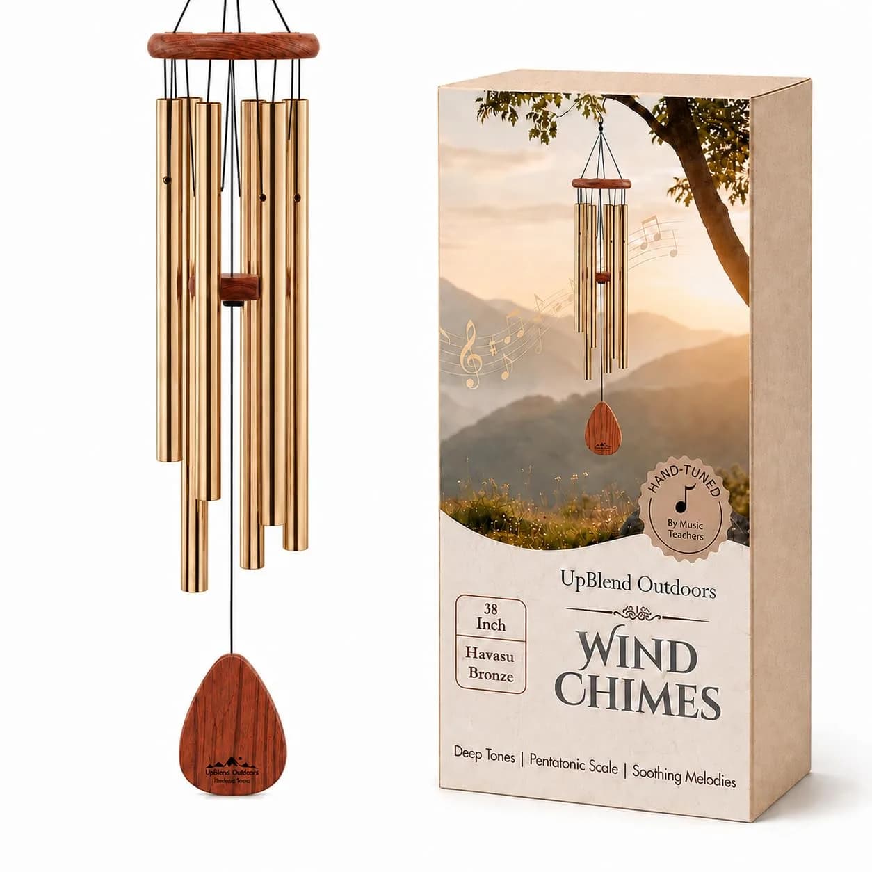 UpBlend Outdoors Bronze Aluminum Wind Chimes 38" (96.5cm) | Deep Tone E Major Pentatonic