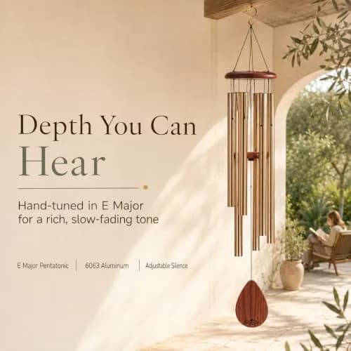 UpBlend Outdoors Bronze Aluminum Wind Chimes 38" (96.5cm) | Deep Tone E Major Pentatonic thumbnail 9