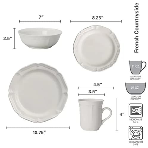 Mikasa French Countryside 16-Piece Stoneware Dinnerware Set | Ivory, Durable & Microwave Safe for Daily Use thumbnail 2