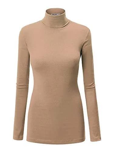 Lock and Love Womens Premium Long Sleeve Turtleneck Lightweight Pullover S Taupe | Slim Fit, Breathable Rayon Blend thumbnail 1