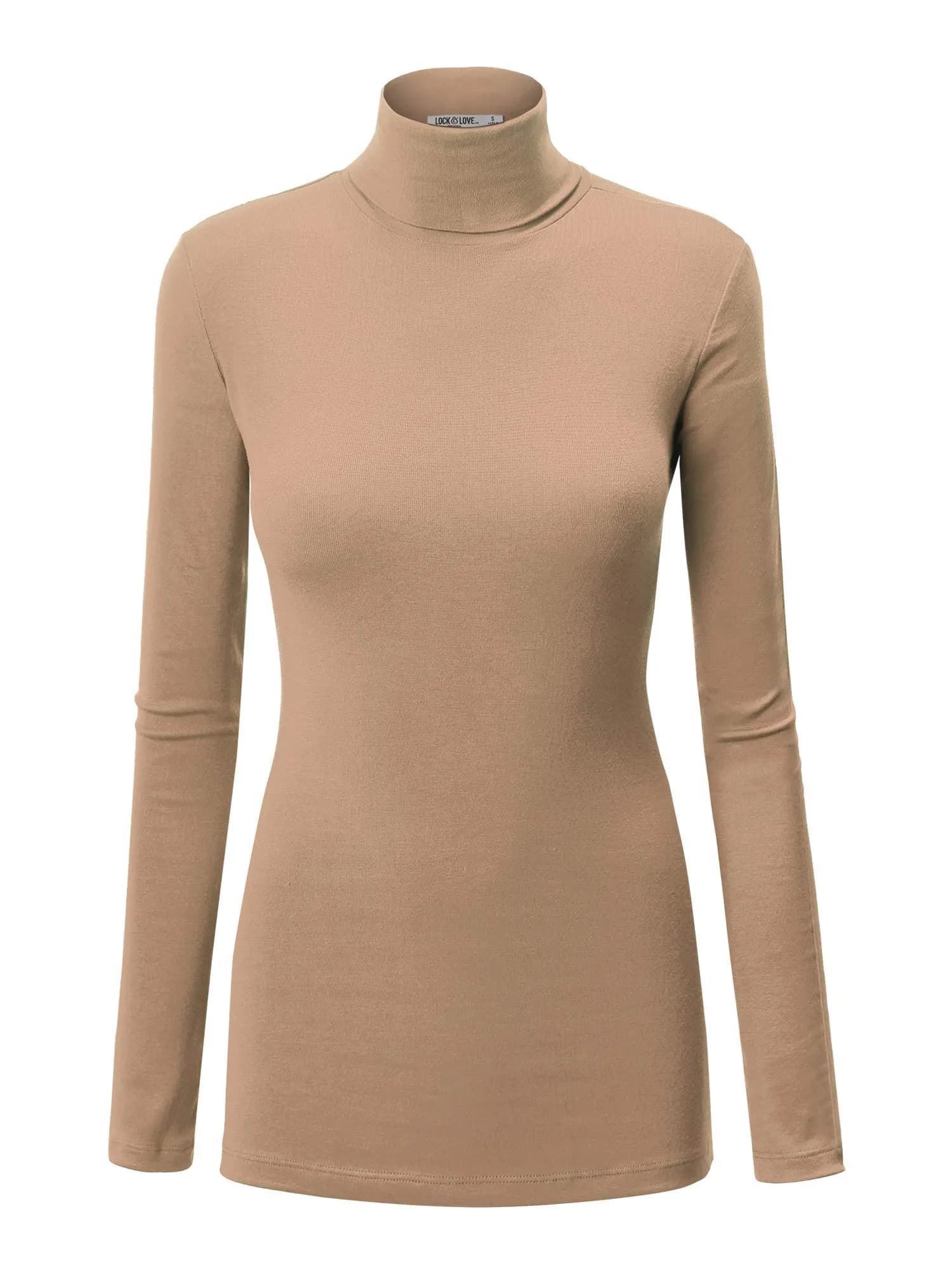 Lock and Love Womens Premium Long Sleeve Turtleneck Lightweight Pullover Top Sweater M Taupe | Slim Fit, Breathable Rayon