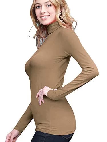 Lock and Love Womens Premium Long Sleeve Turtleneck Lightweight Pullover Top Sweater M Taupe | Slim Fit, Breathable Rayon thumbnail 4