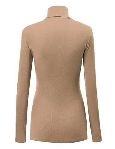 Lock and Love Womens Premium Long Sleeve Turtleneck Lightweight Pullover Top Sweater M Taupe | Slim Fit, Breathable Rayon thumbnail 2