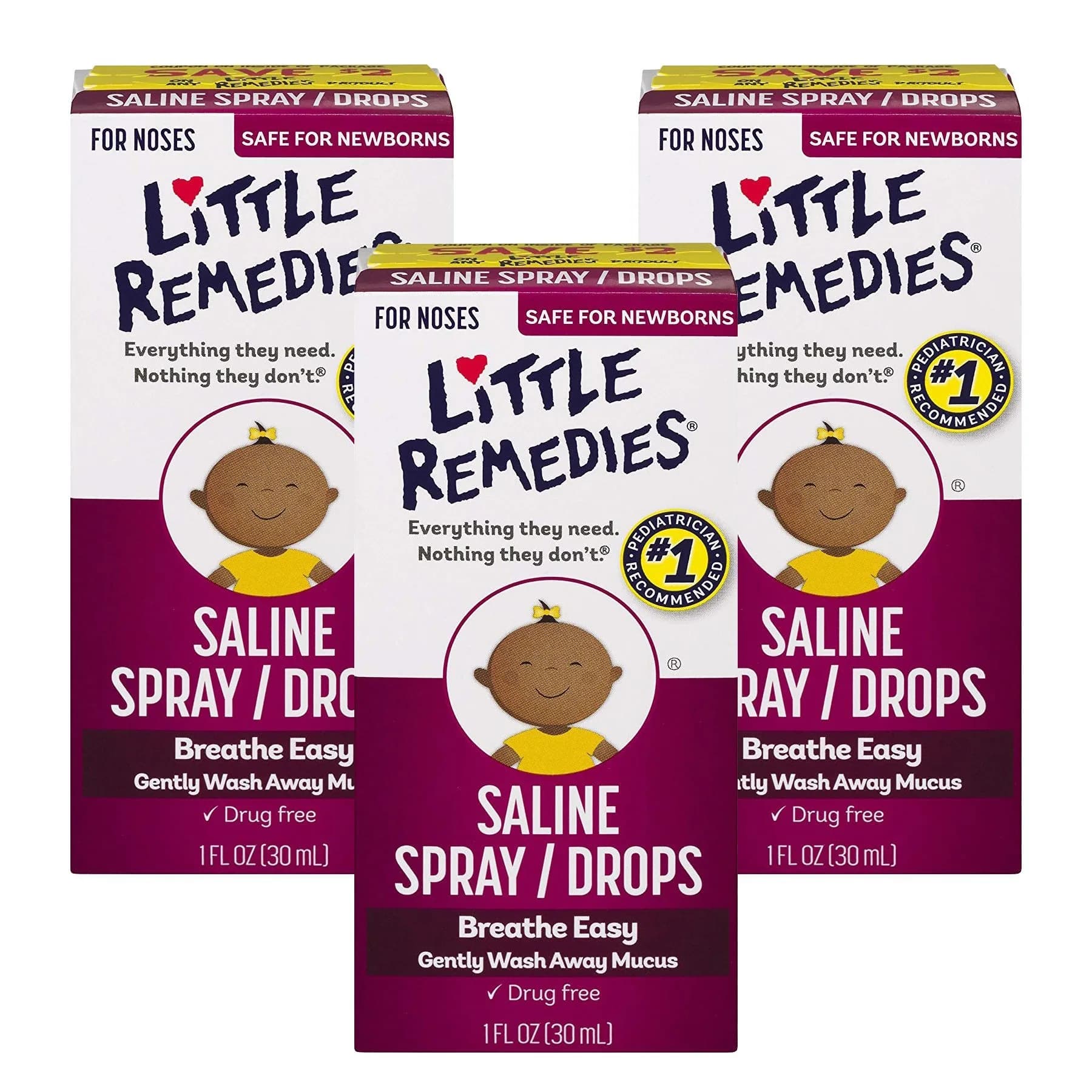 Little Remedies Sterile Baby Saline Nasal Mist 3 Fl Oz (88.7 ml) | Safe for Newborns, Drug-Free Nasal Relief — 3 Ounce