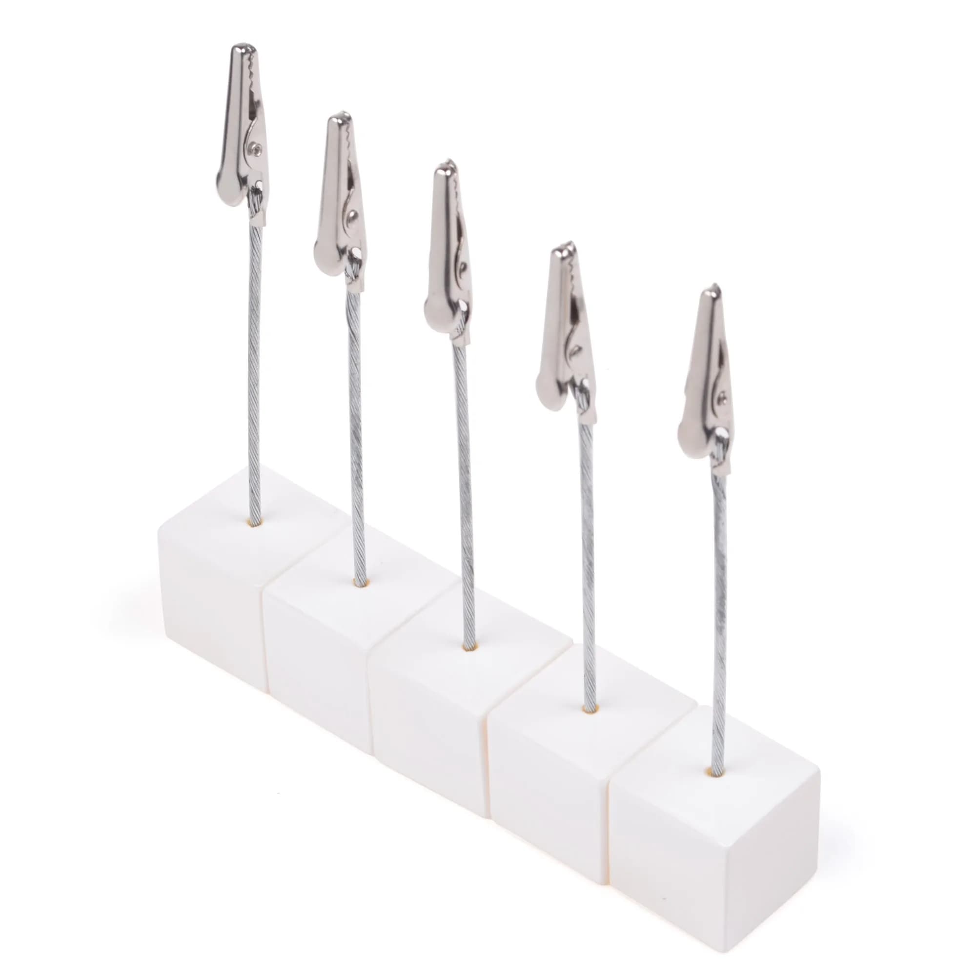 Cosmos White 5 pcs Cube Base Memo Clips Holder | Metal Alligator Clip for Messages & Photos — White