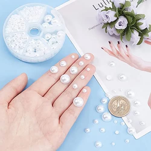 PH PandaHall White Flat Back Pearl Cabochons 4-12mm (Approx. 690 Pcs) | Assorted Sizes for Crafts thumbnail 3