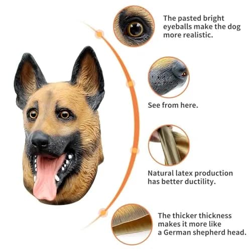 CreepyParty German Shepherd Dog Mask for Adults | Natural Latex Full Head Mask for Halloween & Cosplay thumbnail 3