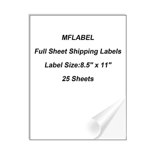 MFLABEL Full Sheet Sticker Paper 25 Sheets | White Matte Printable Vinyl Labels for Inkjet & Laser Printers thumbnail 1