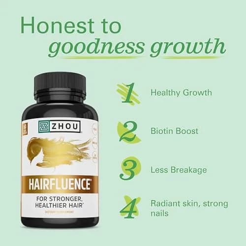 ZHOU Hairfluence Supplement - 60 Veggie Capsules | Supports Healthy Hair & Nails thumbnail 2