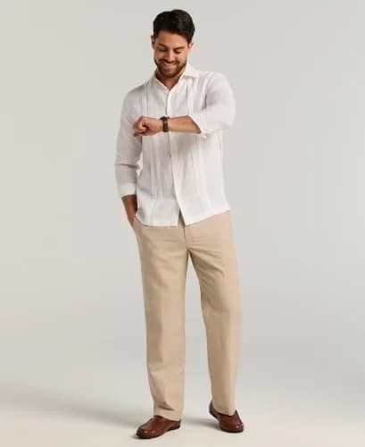 Cubavera Men's Flat Front Linen Blend Dress Pant (Waist 30-54 Big & Tall) | Breathable, Lightweight & Durable Khaki thumbnail 5