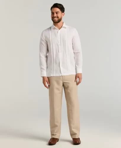 Cubavera Men's Flat Front Linen Blend Dress Pant (Waist 30-54 Big & Tall) | Breathable, Lightweight & Durable Khaki thumbnail 3