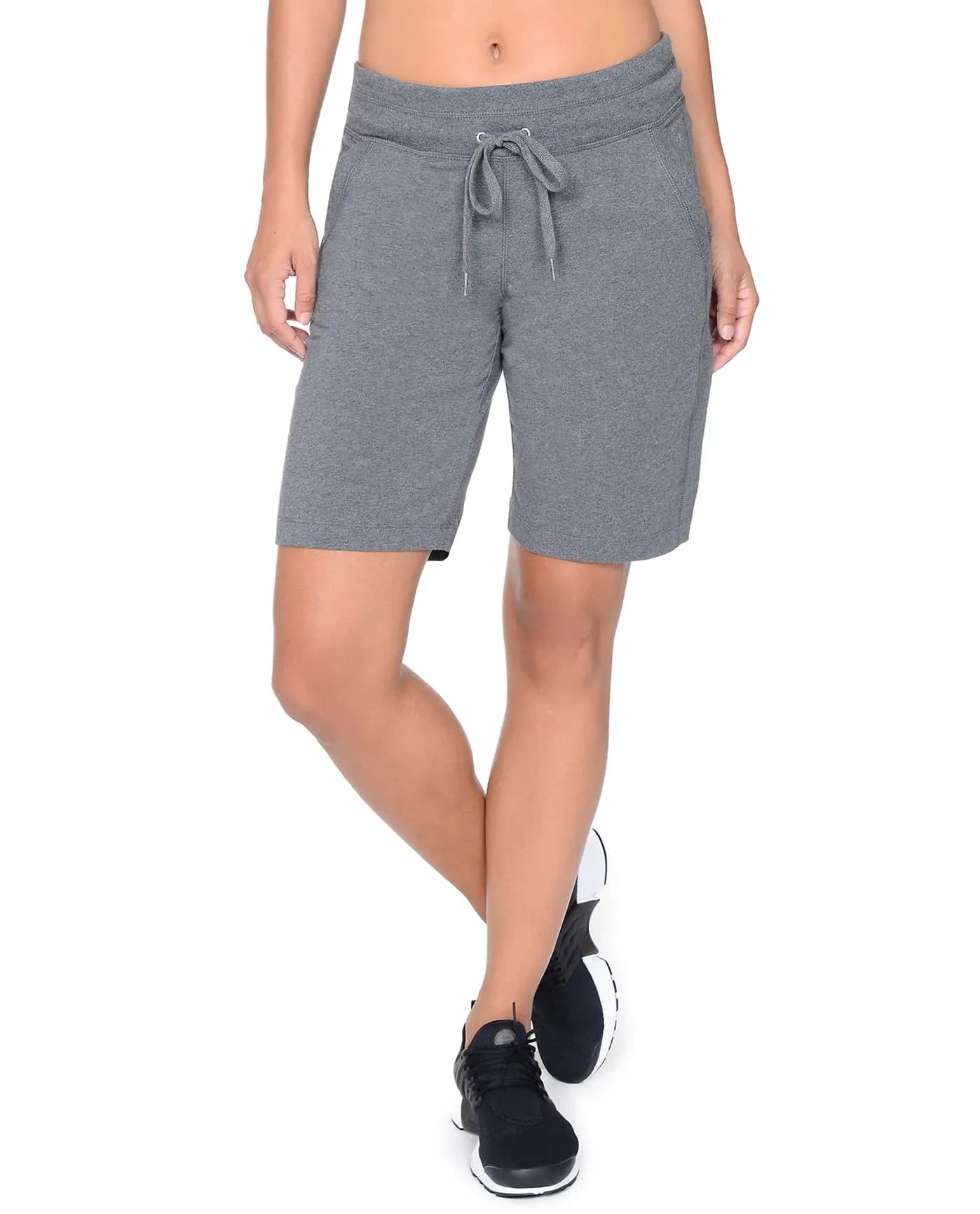 Danskin Women's Essential Bermuda Short | 10" Inseam, Mid Rise, Cotton Blend, Charcoal Heather