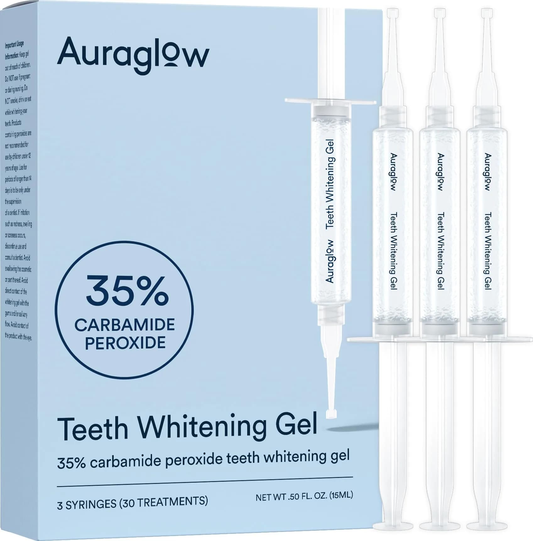 AURAGLOW 35% Carbamide Peroxide Teeth Whitening Gel 15mL (0.5 Fl Oz) | Dentist Strength Formula for Trays & Aligners - main product image