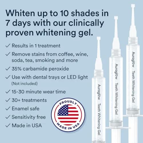 AURAGLOW 35% Carbamide Peroxide Teeth Whitening Gel 15mL (0.5 Fl Oz) | Dentist Strength Formula for Trays & Aligners thumbnail 2