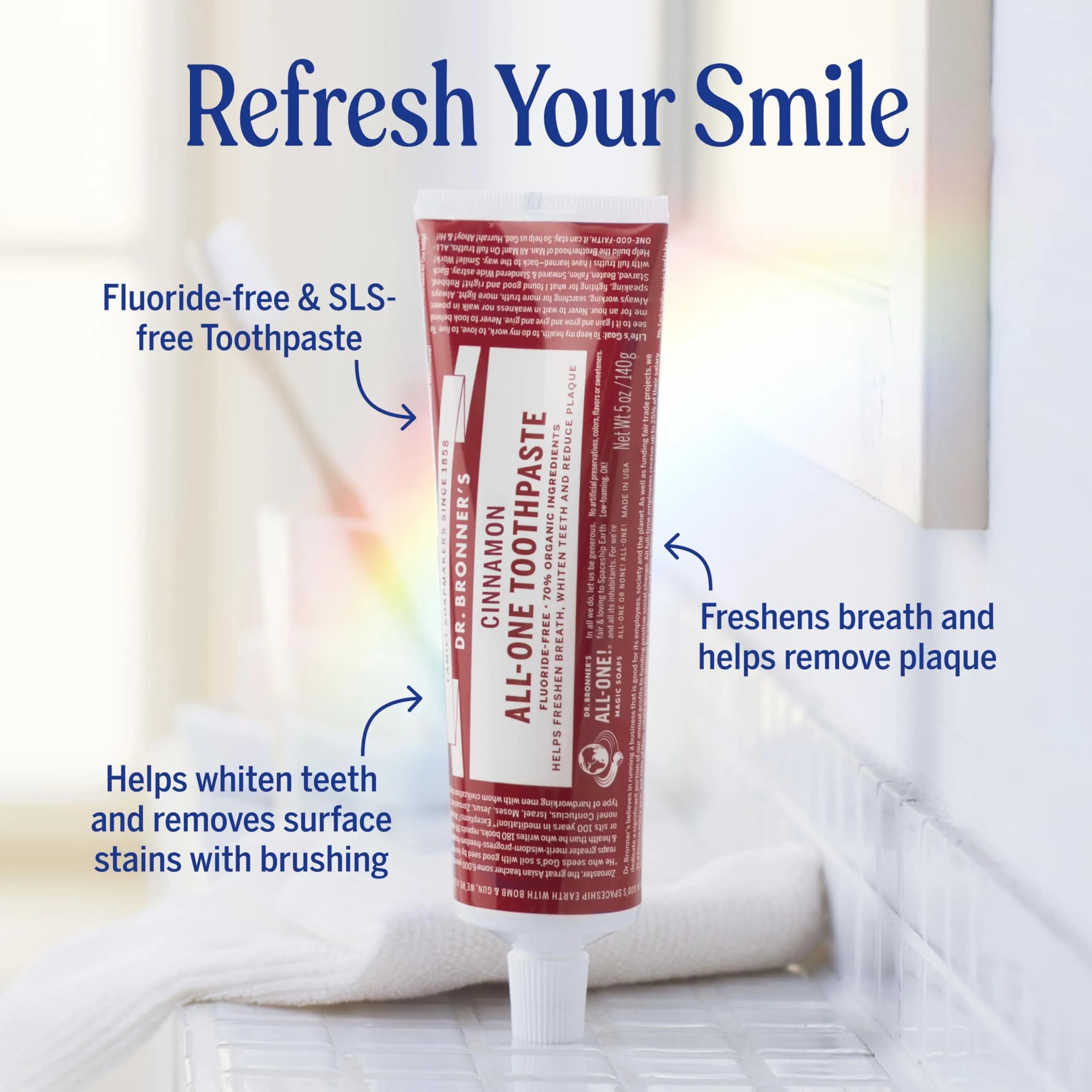 Dr. Bronner's Cinnamon All-One Toothpaste 450g (16 oz) | Fluoride-Free & Vegan - view 2