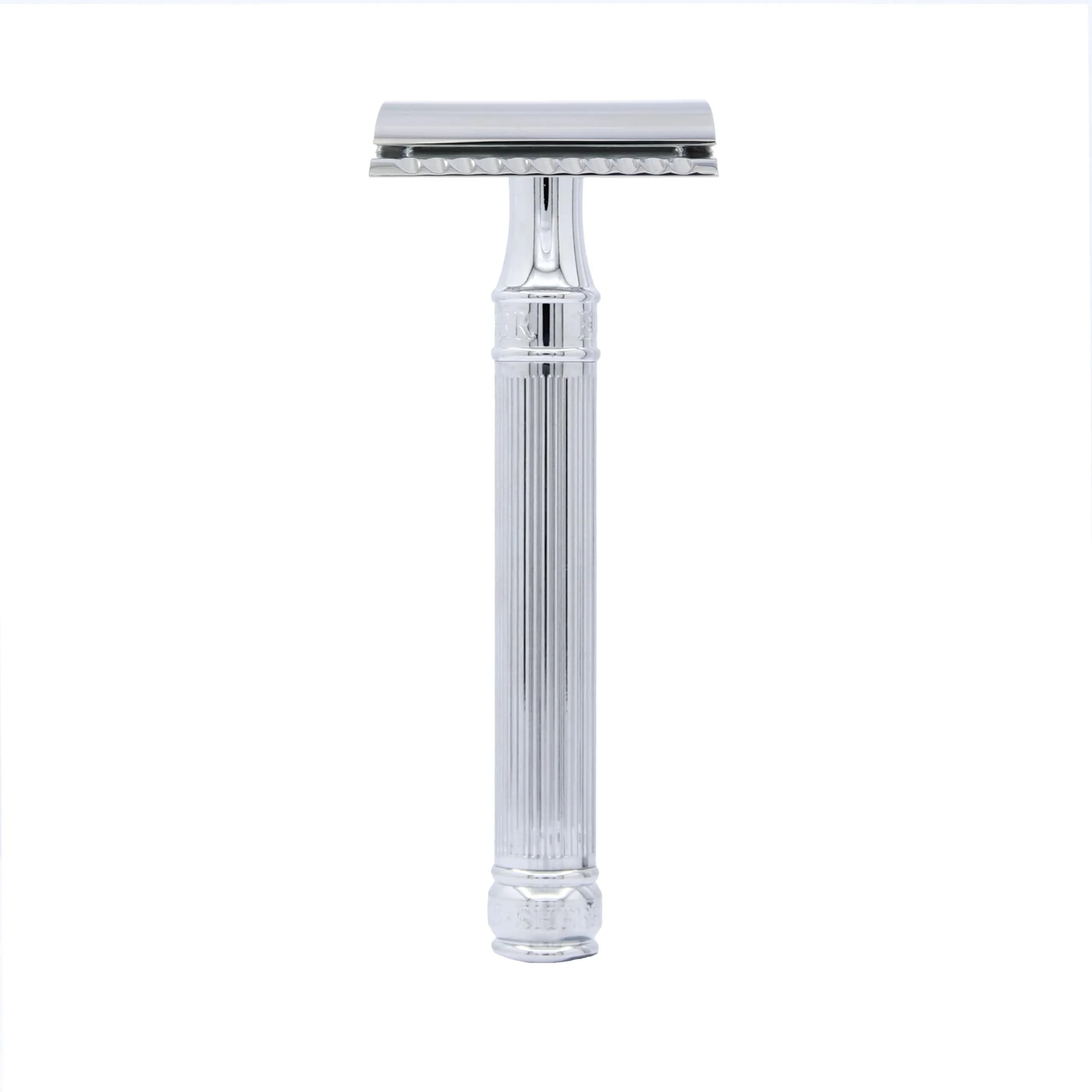 Edwin Jagger Double Edge Safety Razor - Lined Chrome Octagonal Handle, Regular Length thumbnail 1