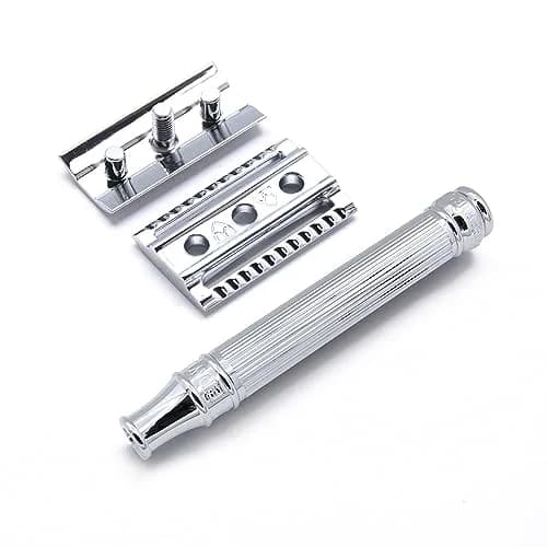 Edwin Jagger Double Edge Safety Razor - Lined Chrome Octagonal Handle, Regular Length - view 4