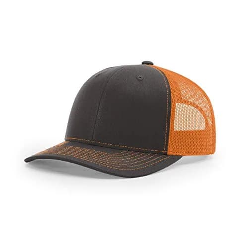 Richardson Unisex 112 Trucker Adjustable Snapback Baseball Cap, Charcoal/Orange, One Size thumbnail 1