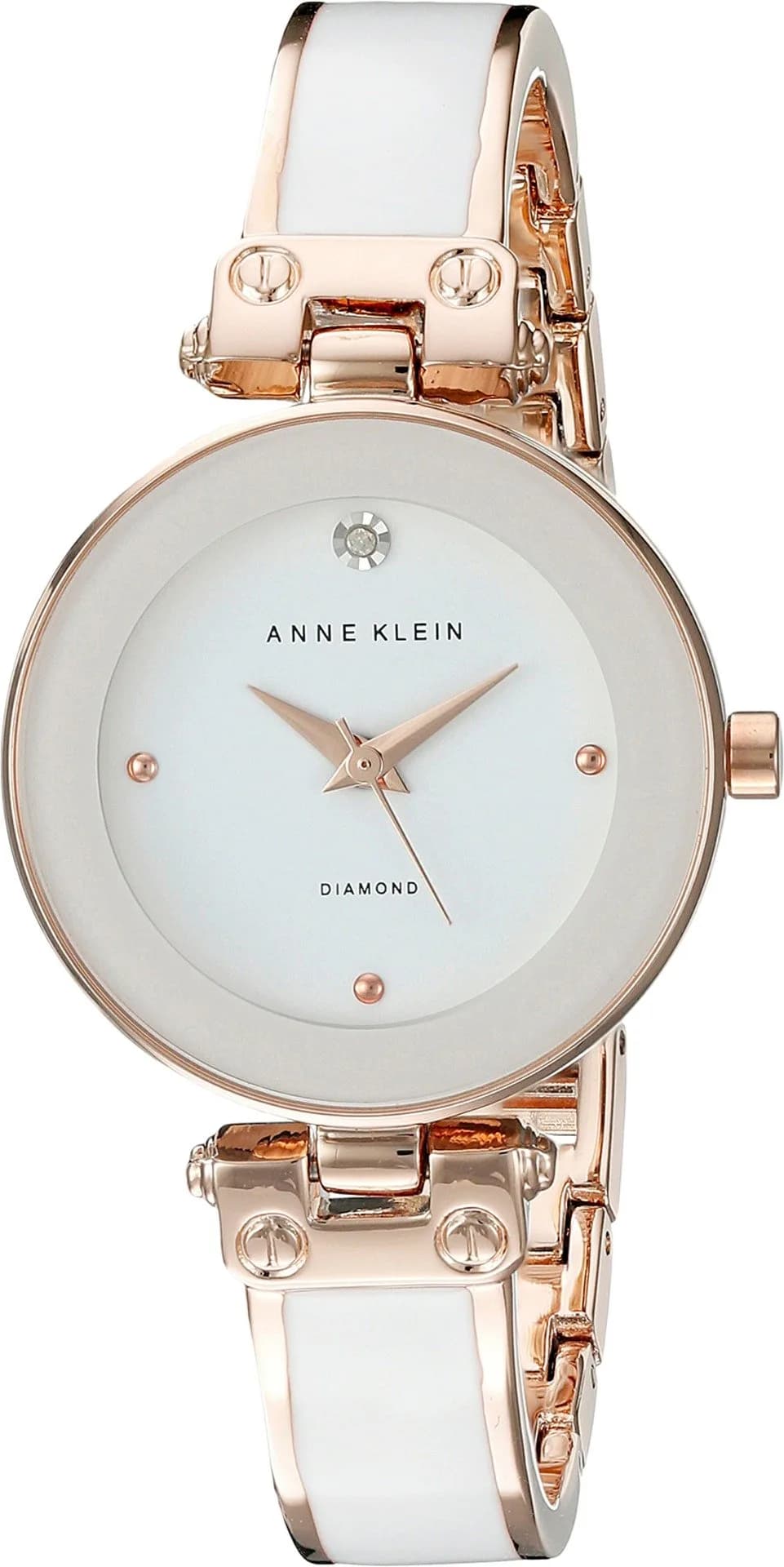 Anne Klein Women's White & Rose Gold-Tone Bangle Watch with Diamond Dial | 28mm Case - main product image