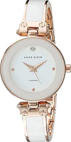 Anne Klein Women's Rose Gold-Tone Bangle Watch with Diamond Dial | 28mm Case — White/Rose Gold
