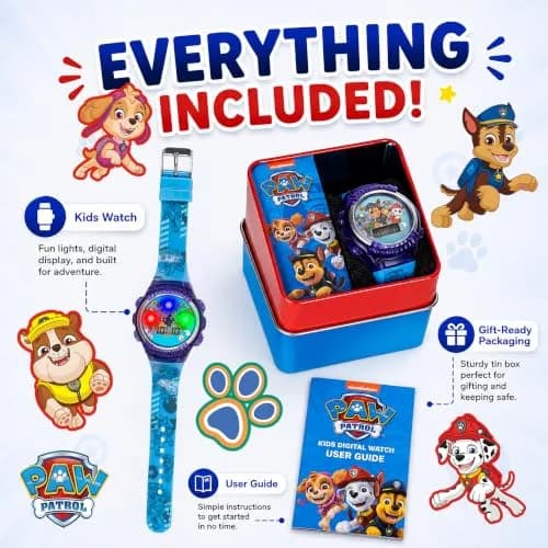 Nickelodeon Paw Patrol Kids Digital LED Watch with Light-Up Display & Blue Silicone Strap | Ages 4+ Fits Wrists 5.5"-8" thumbnail 4
