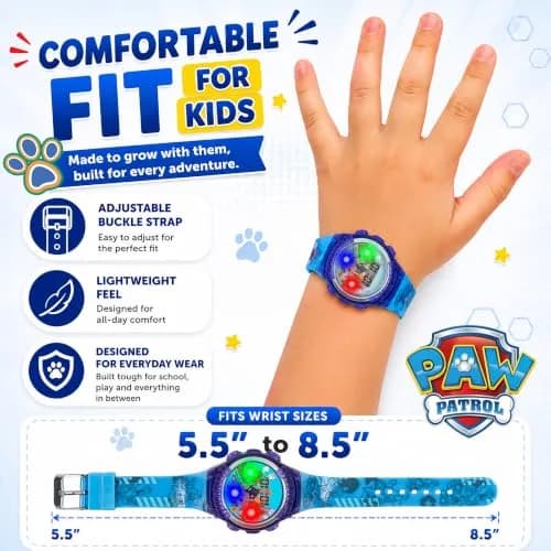 Nickelodeon Paw Patrol Kids Digital LED Watch with Light-Up Display & Blue Silicone Strap | Ages 4+ Fits Wrists 5.5"-8" thumbnail 2