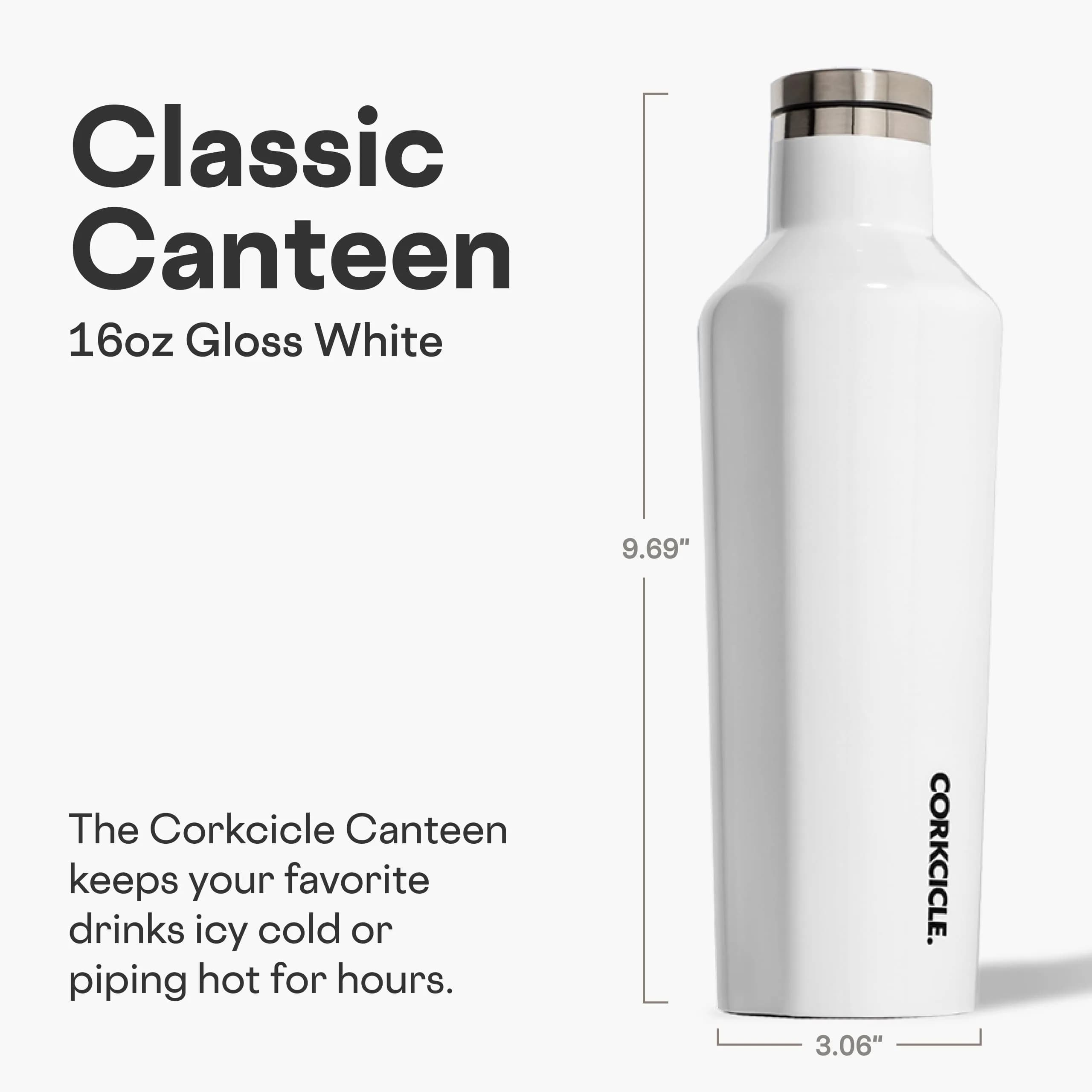 Corkcicle Classic Canteen 16 oz Triple Insulated Bottle, Gloss White | Keeps Drinks Cold 25 Hrs, Hot 12 Hrs - view 2