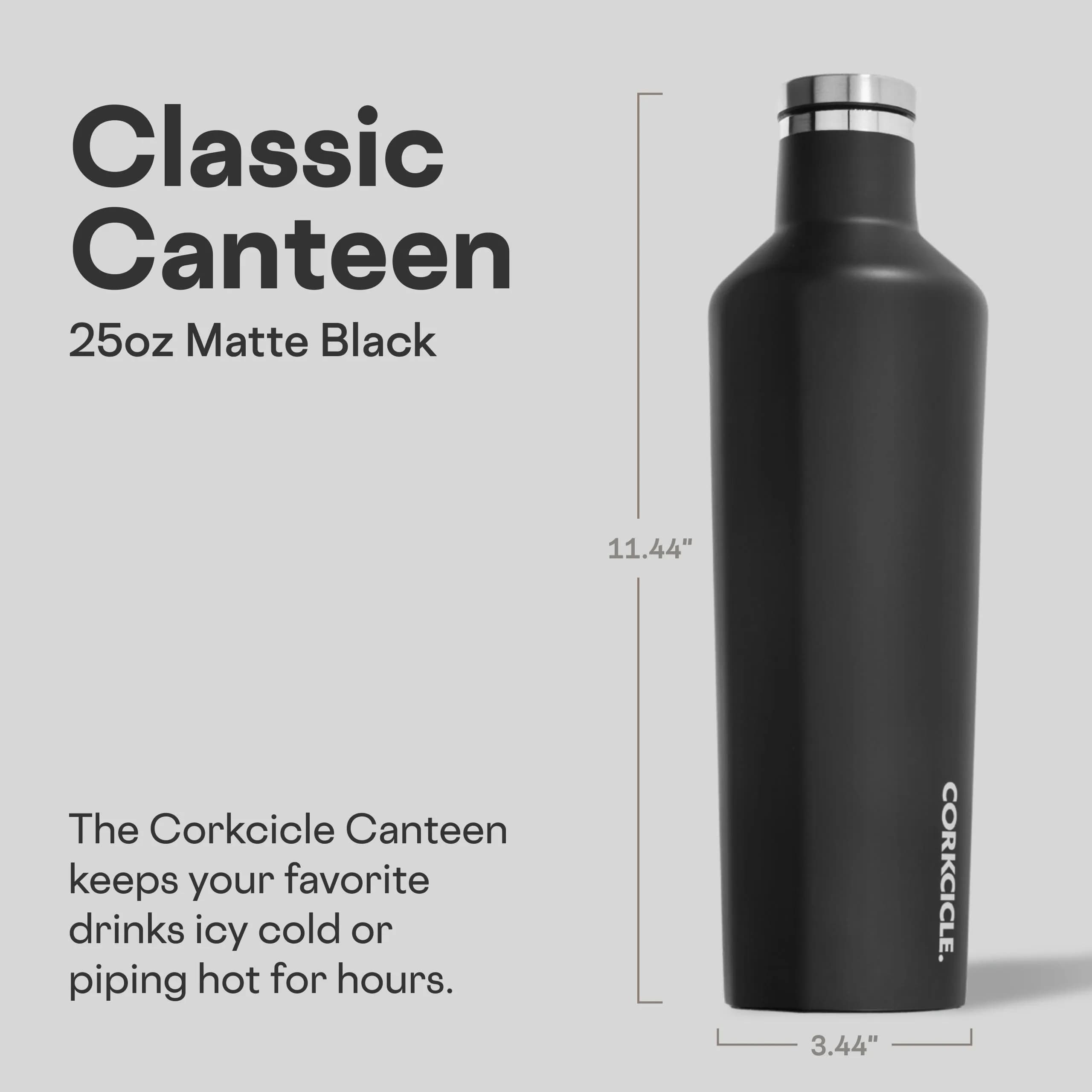 Corkcicle Classic Canteen 750ml (25 oz) Triple Insulated Bottle, Black | Keeps Drinks Cold 25 Hrs, Hot 13 Hrs - view 2